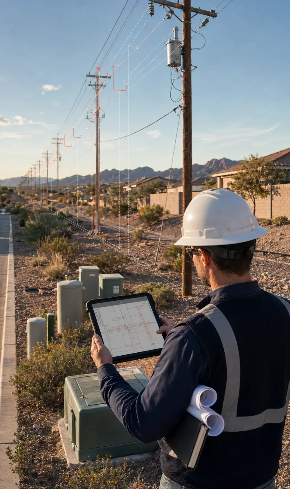 ARUSI engineer verifying redline drawings against an Arizona electrical distribution corridor